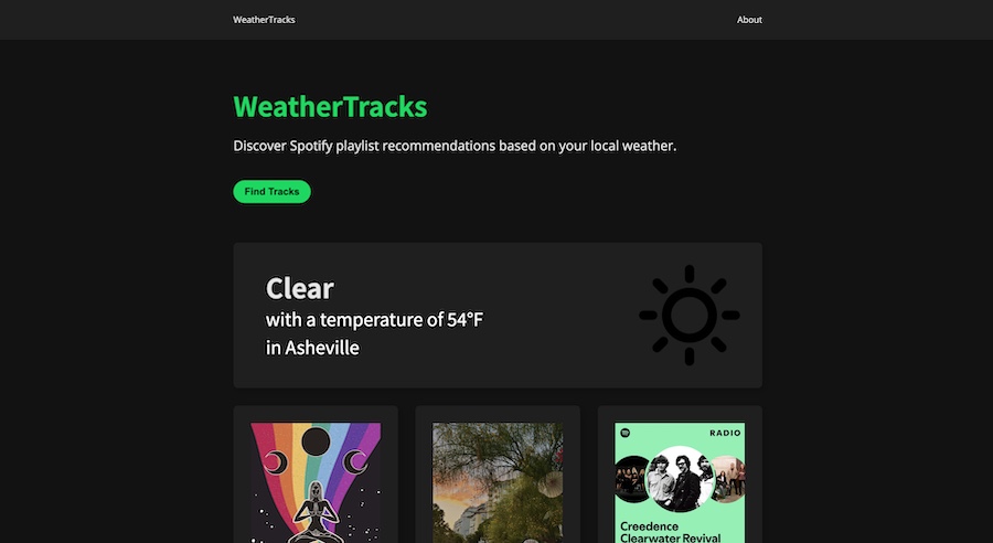 Screenshot of WeatherTracks project